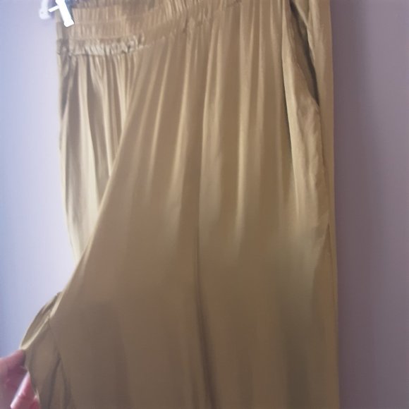 Made in Italy Giulia Dal Piano Gold Coloured Silky Flowy Wide Leg Pants Size L - Picture 9 of 16